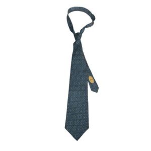 Christian Dior Vintage Blue Gold Baroque Pattern Wide Silk Tie Quiet Luxury